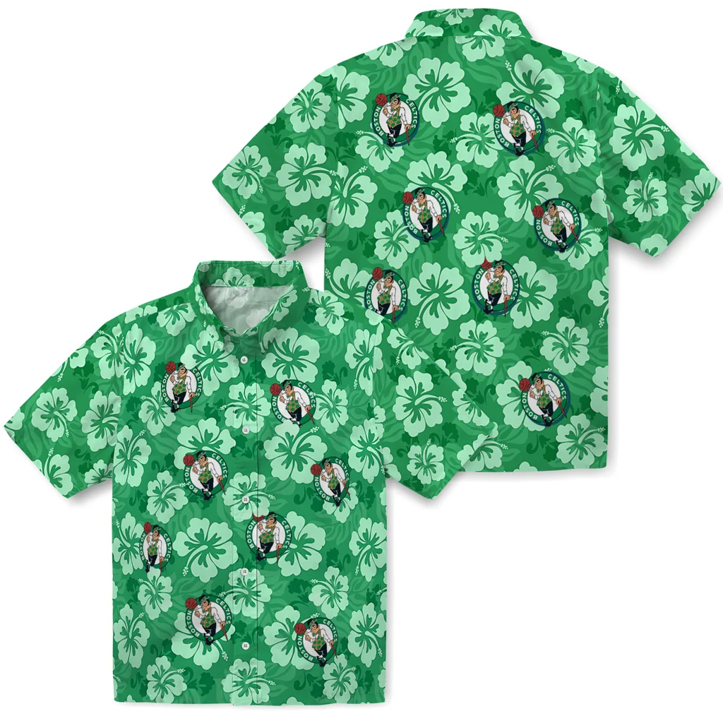 Boston Celtics Hawaiian Shirt - Hibiscus Cluster boston celtics hibiscus cluster green hawaiian shirts high quality