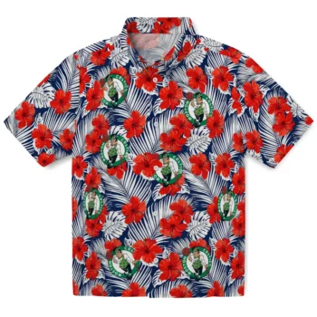 boston celtics hibiscus fiesta red royal blue hawaiian shirts best selling