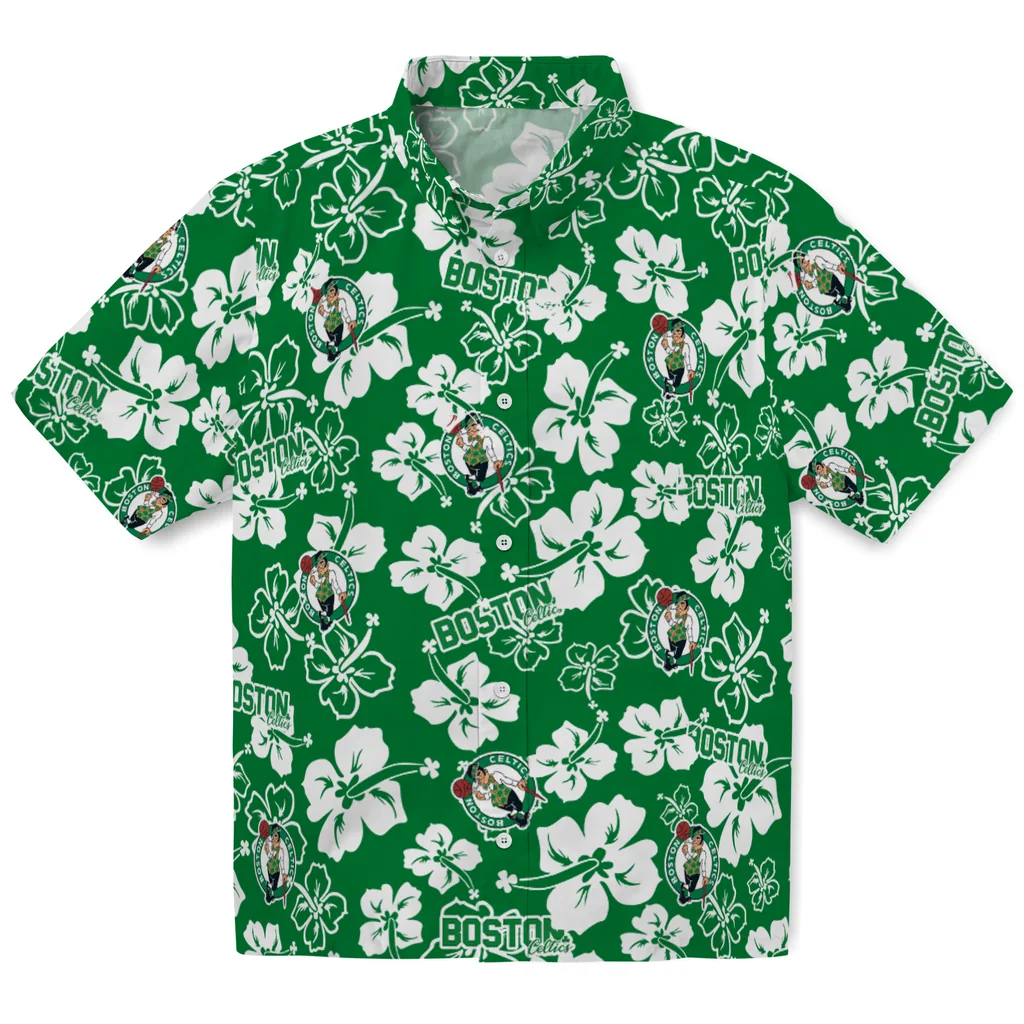 Boston Celtics Hawaiian Shirt - Hibiscus Flower Design boston celtics hibiscus bloom green hawaiian shirts best selling