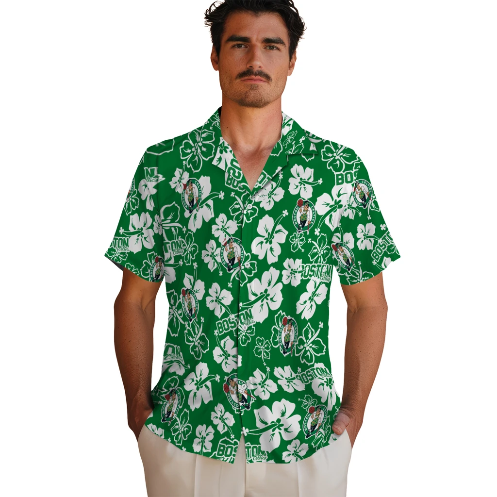 Boston Celtics Hawaiian Shirt - Hibiscus Flower Design boston celtics hibiscus bloom green hawaiian shirts fashion forward