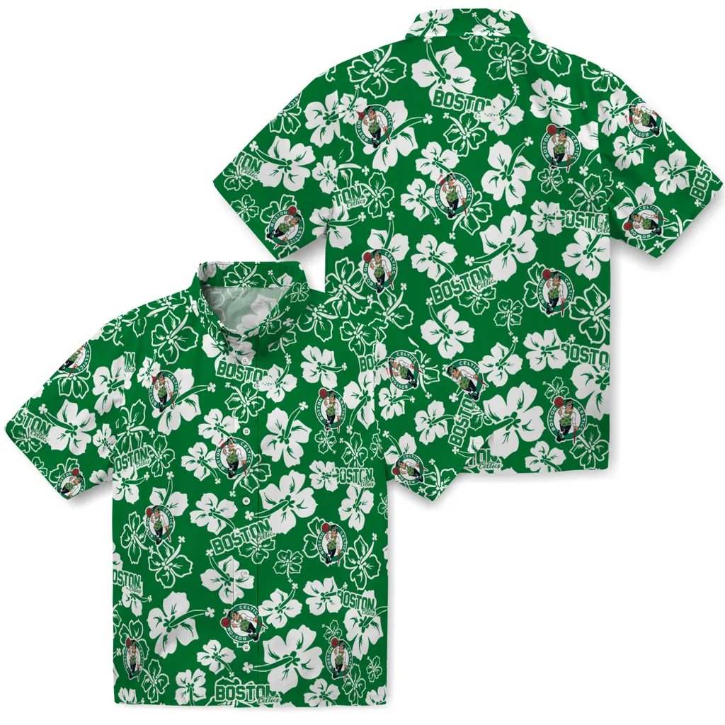 Boston Celtics Hawaiian Shirt - Hibiscus Flower Design boston celtics hibiscus bloom green hawaiian shirts high quality