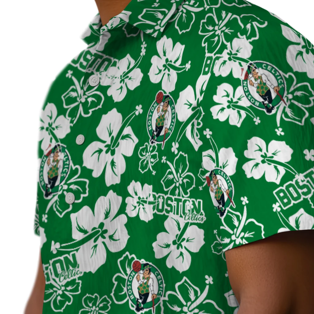 Boston Celtics Hawaiian Shirt - Hibiscus Flower Design boston celtics hibiscus bloom green hawaiian shirts trendy