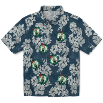 boston celtics hibiscus flowers navy blue hawaiian shirts best selling