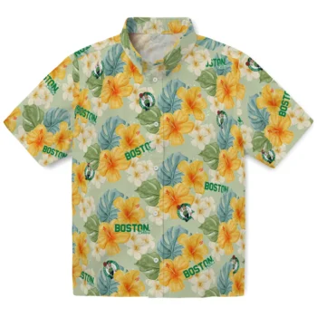 boston celtics hibiscus mood pale lime yellow hawaiian shirts best selling