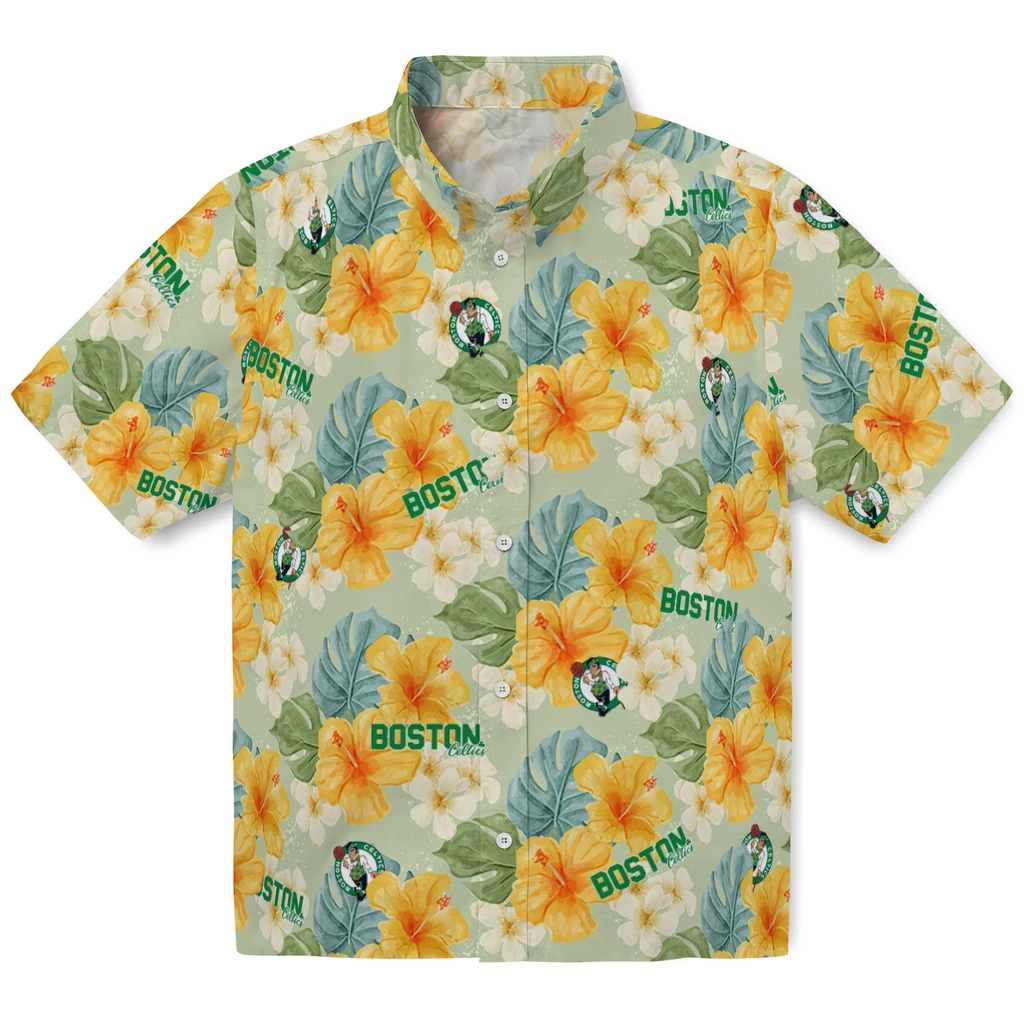 Boston Celtics Hawaiian Shirt - Hibiscus Mood boston celtics hibiscus mood pale lime yellow hawaiian shirts best selling