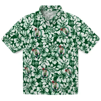 boston celtics hibiscus motif green white hawaiian shirts best selling