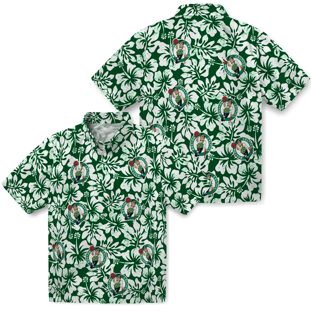 Boston Celtics Hawaiian Shirt - Hibiscus Motif boston celtics hibiscus motif green white hawaiian shirts high quality