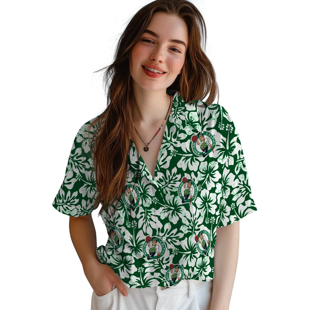 Boston Celtics Hawaiian Shirt - Hibiscus Motif boston celtics hibiscus motif green white hawaiian shirts latest model