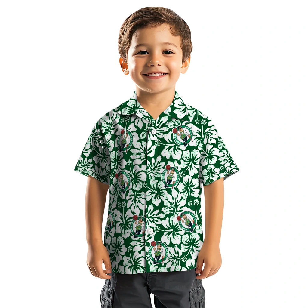 Boston Celtics Hawaiian Shirt - Hibiscus Motif boston celtics hibiscus motif green white hawaiian shirts top rated