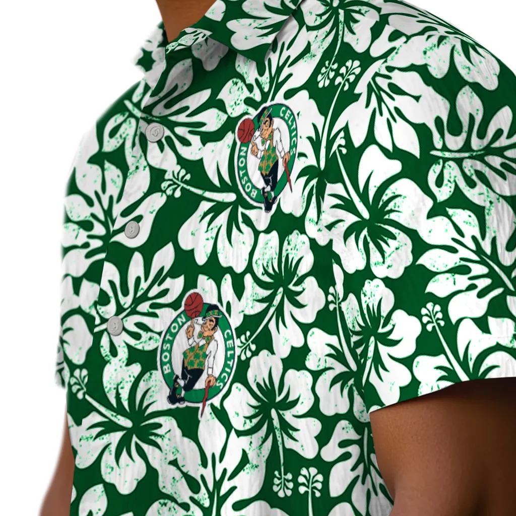 Boston Celtics Hawaiian Shirt - Hibiscus Motif boston celtics hibiscus motif green white hawaiian shirts trendy