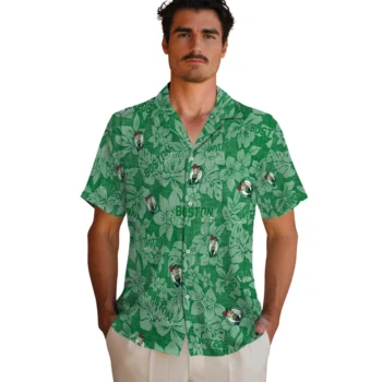 boston celtics hibiscus oasis green hawaiian shirts fashion forward