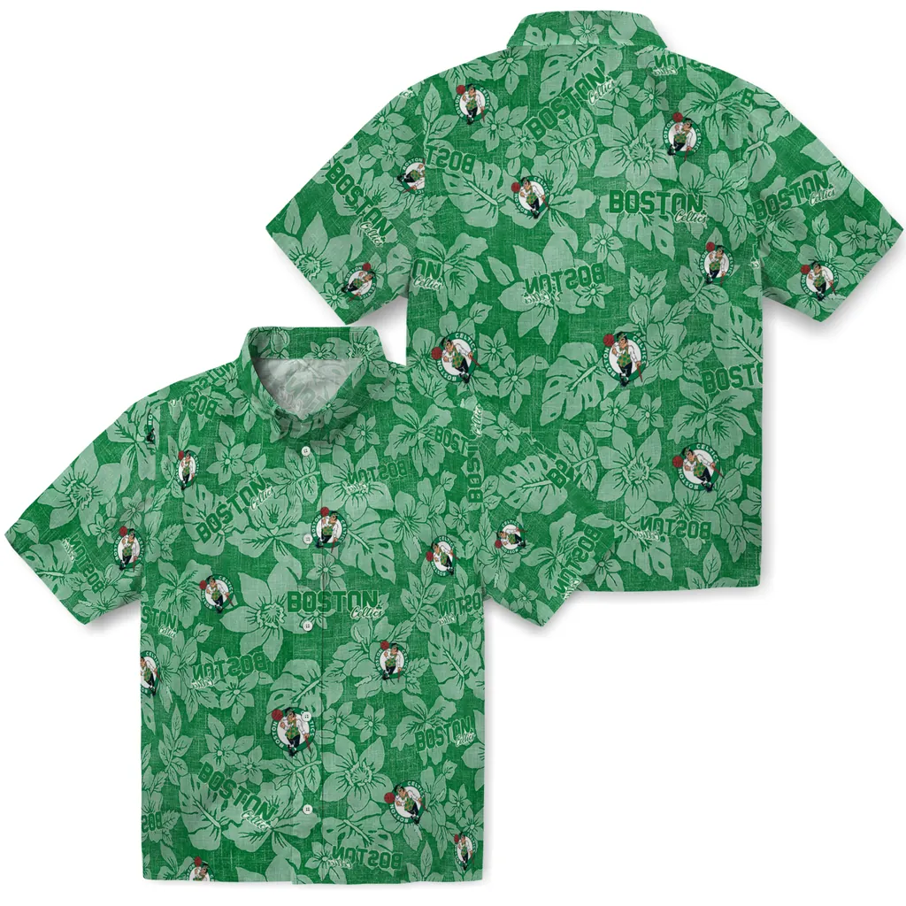 Boston Celtics Hawaiian Shirt - Hibiscus Oasis boston celtics hibiscus oasis green hawaiian shirts high quality