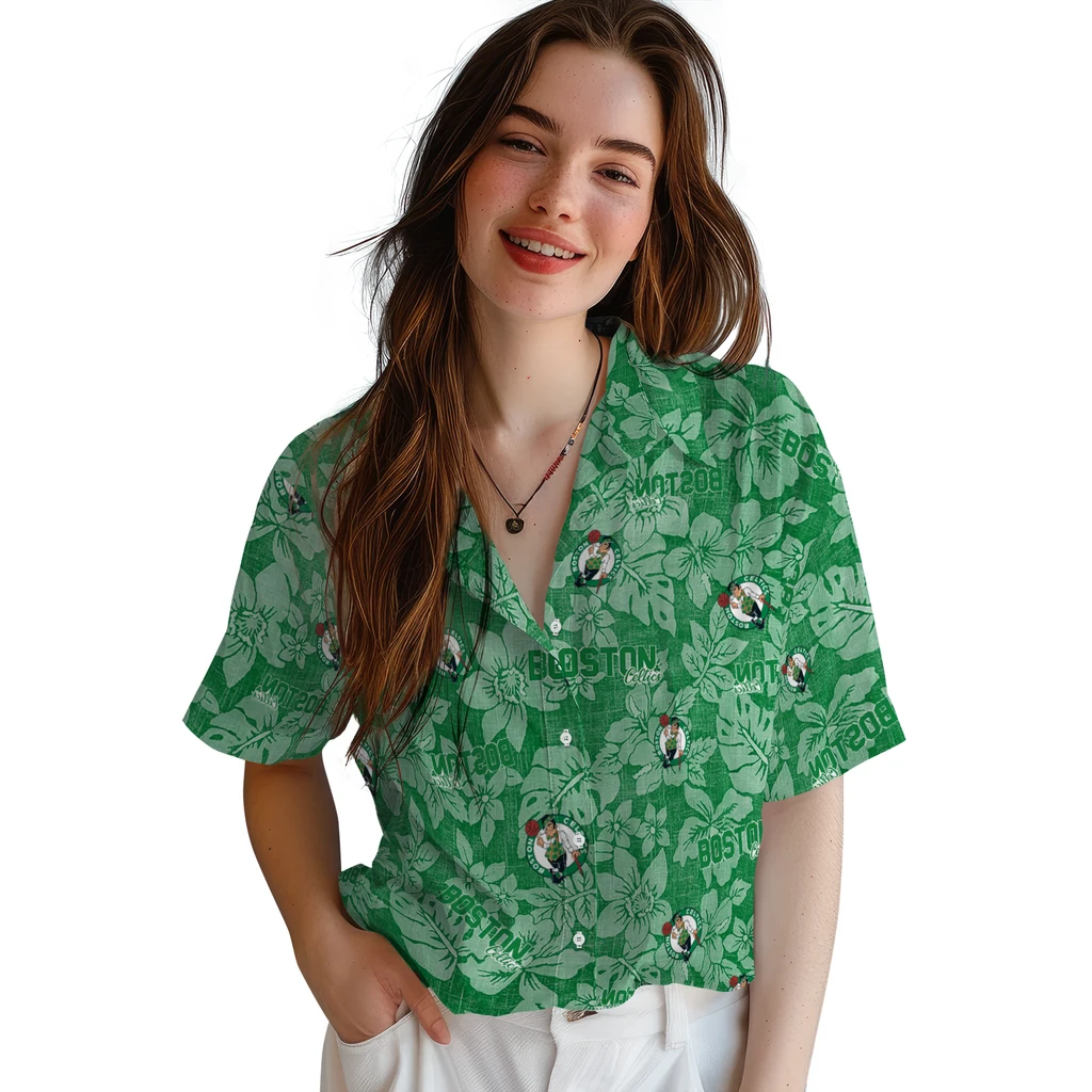 Boston Celtics Hawaiian Shirt - Hibiscus Oasis boston celtics hibiscus oasis green hawaiian shirts latest model