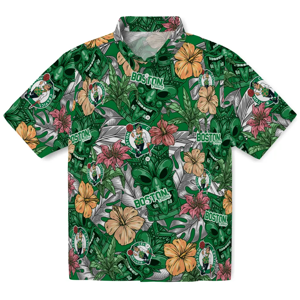 Boston Celtics Hawaiian Shirt - Hibiscus Tiki Jungle boston celtics tiki jungle green hawaiian shirts best selling
