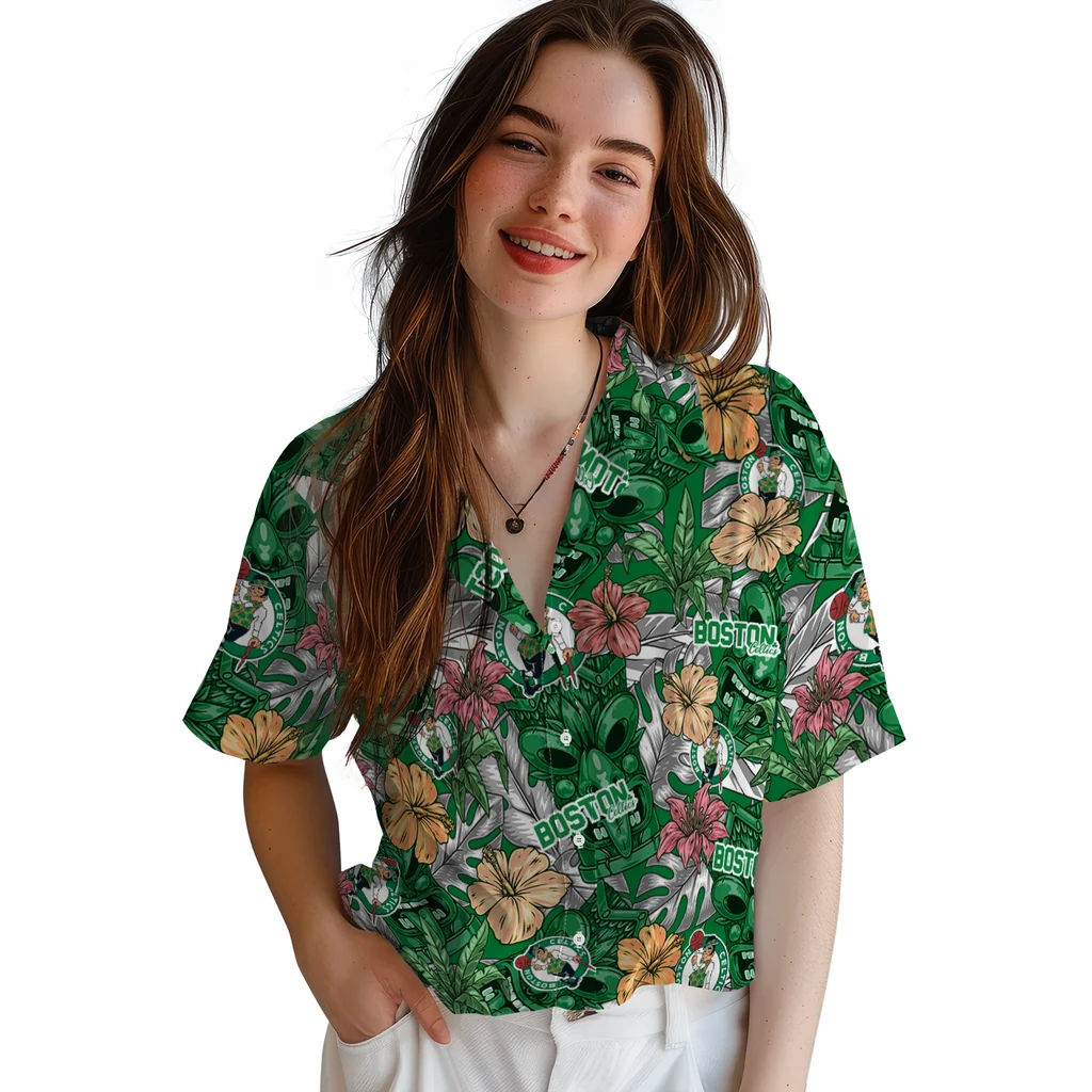 Boston Celtics Hawaiian Shirt - Hibiscus Tiki Jungle boston celtics tiki jungle green hawaiian shirts latest model