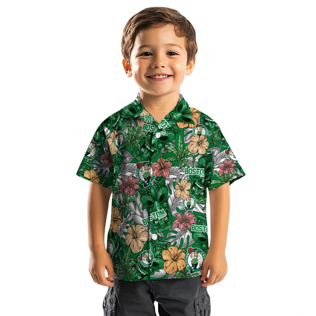 Boston Celtics Hawaiian Shirt - Hibiscus Tiki Jungle boston celtics tiki jungle green hawaiian shirts top rated