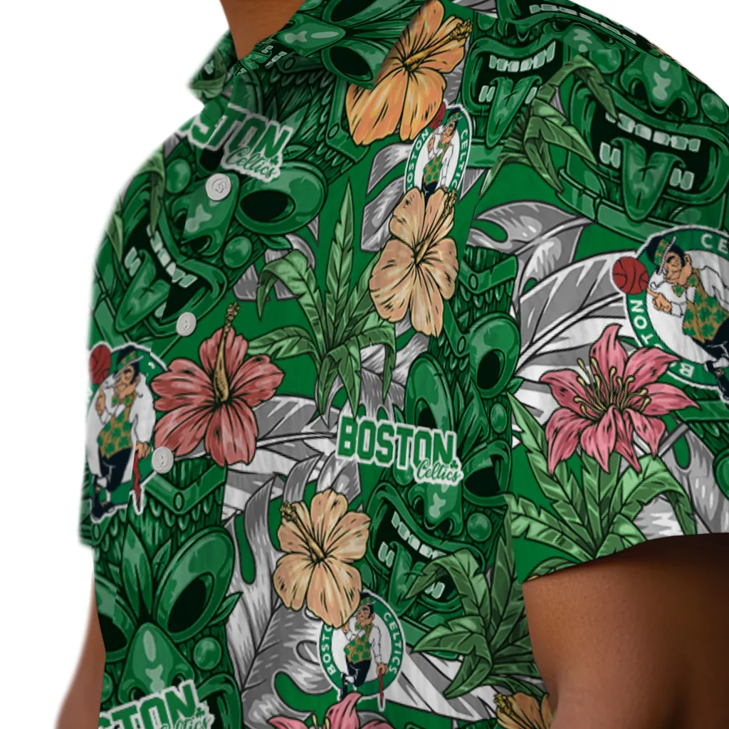 Boston Celtics Hawaiian Shirt - Hibiscus Tiki Jungle boston celtics tiki jungle green hawaiian shirts trendy