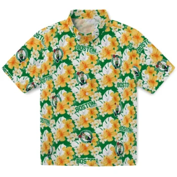 boston celtics hibiscus tropics green yellow hawaiian shirts best selling