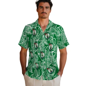 boston celtics leaf outline green hawaiian shirts fashion forward