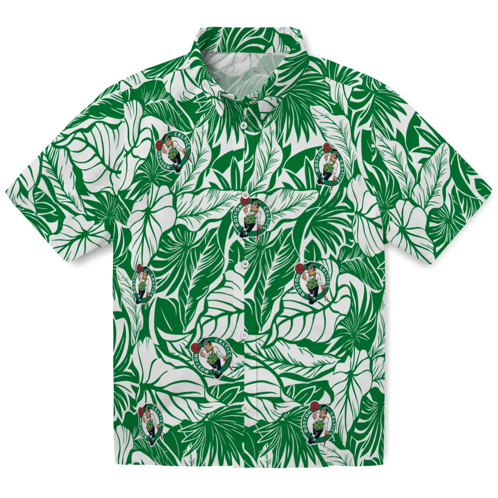 Boston Celtics Hawaiian Shirt - Monstera Layer boston celtics monstera layer green hawaiian shirts best selling