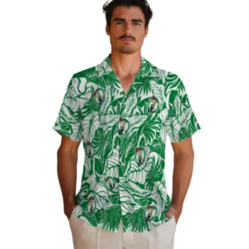 boston celtics monstera layer green hawaiian shirts fashion forward