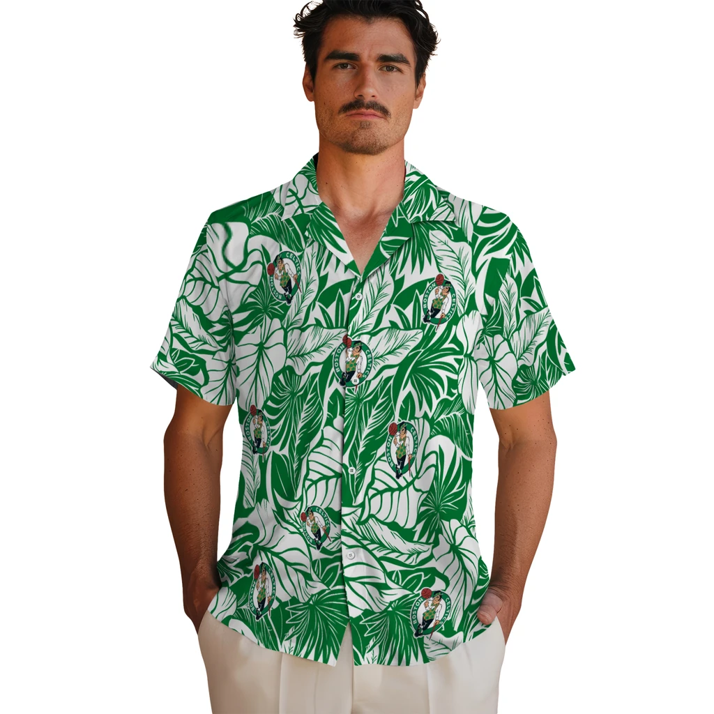 Boston Celtics Hawaiian Shirt - Monstera Layer boston celtics monstera layer green hawaiian shirts fashion forward