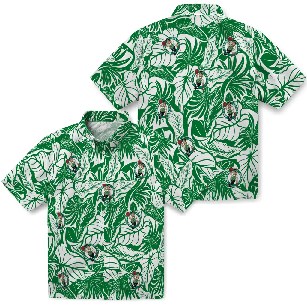 Boston Celtics Hawaiian Shirt - Monstera Layer boston celtics monstera layer green hawaiian shirts high quality