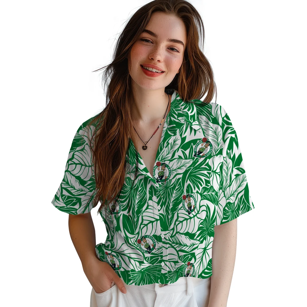 Boston Celtics Hawaiian Shirt - Monstera Layer boston celtics monstera layer green hawaiian shirts latest model