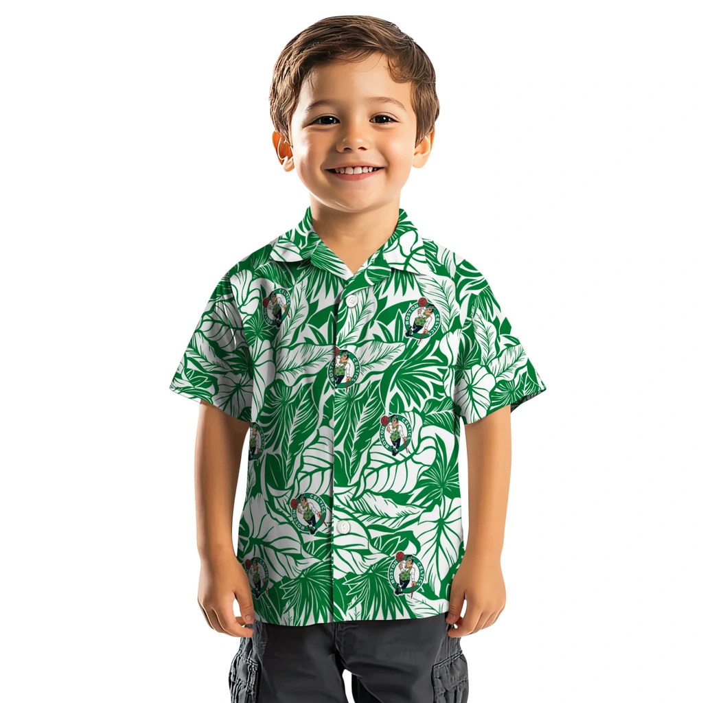 Boston Celtics Hawaiian Shirt - Monstera Layer boston celtics monstera layer green hawaiian shirts top rated
