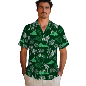 boston celtics palm and clouds green hawaiian shirts fashion forward