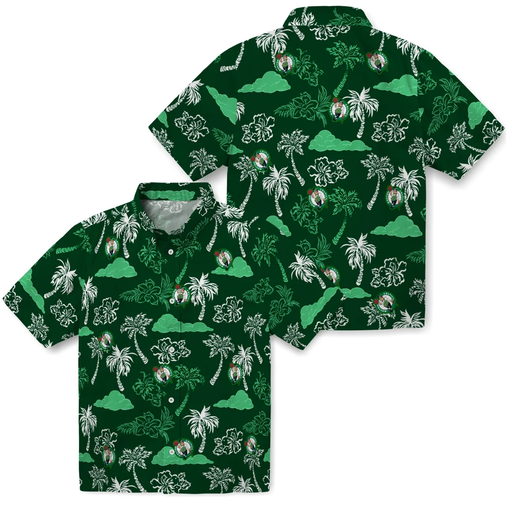 Boston Celtics Hawaiian Shirt - Palm And Clouds boston celtics palm and clouds green hawaiian shirts high quality