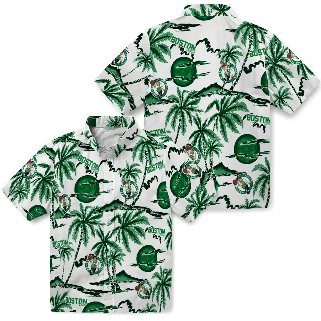 Boston Celtics Hawaiian Shirt - Palm Sunset boston celtics palm sunset hawaiian shirts high quality