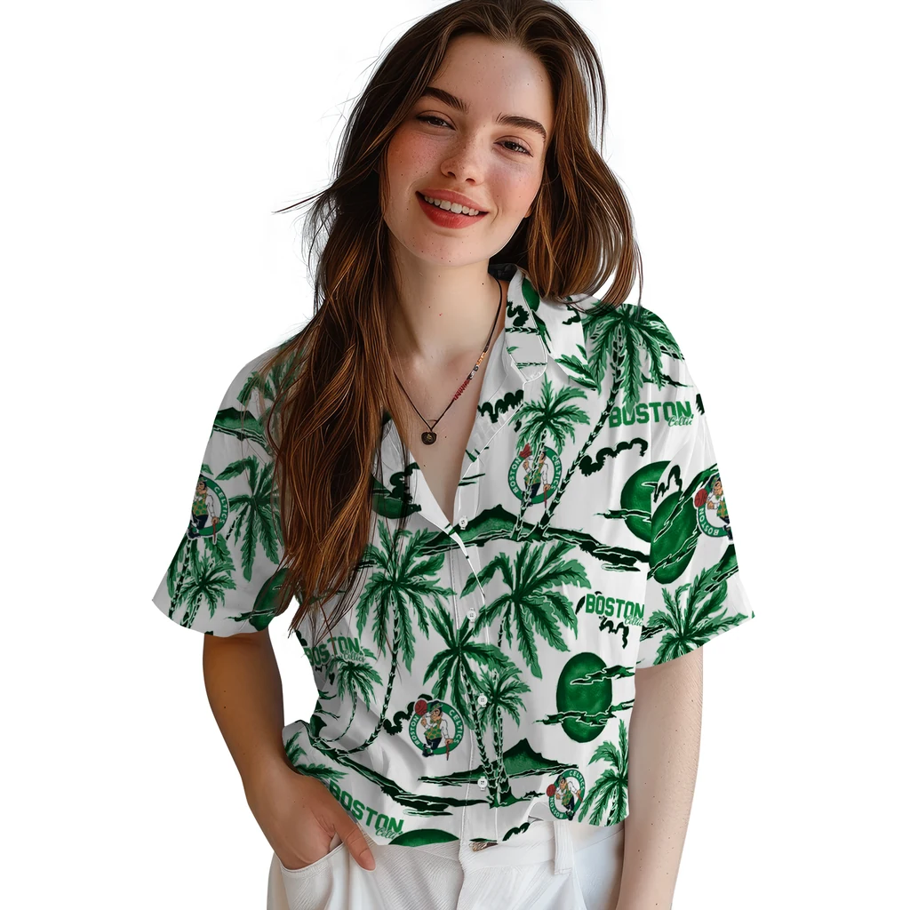 Boston Celtics Hawaiian Shirt - Palm Sunset boston celtics palm sunset hawaiian shirts latest model