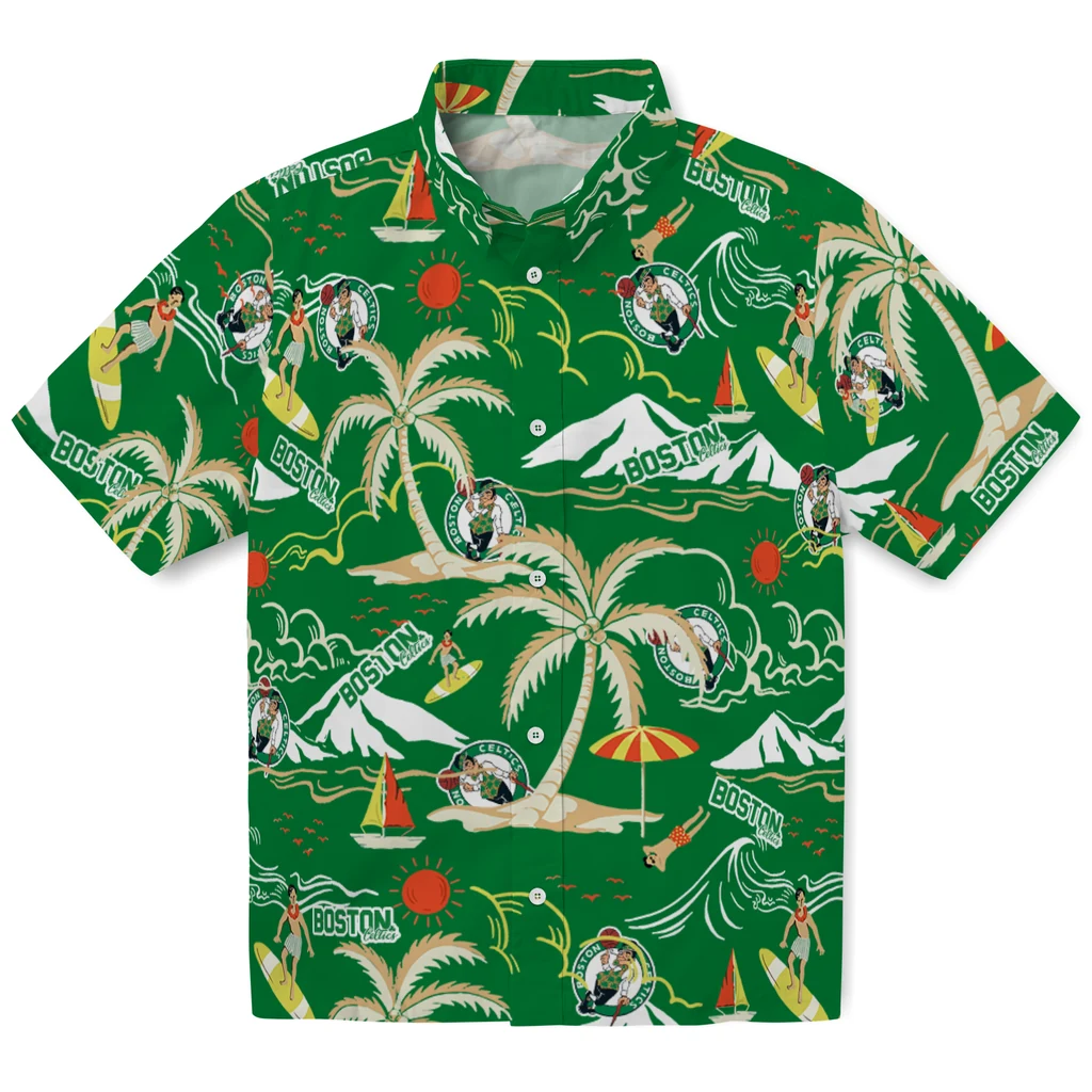 Boston Celtics Hawaiian Shirt - Palm Tree Island boston celtics palm tree island green hawaiian shirts best selling