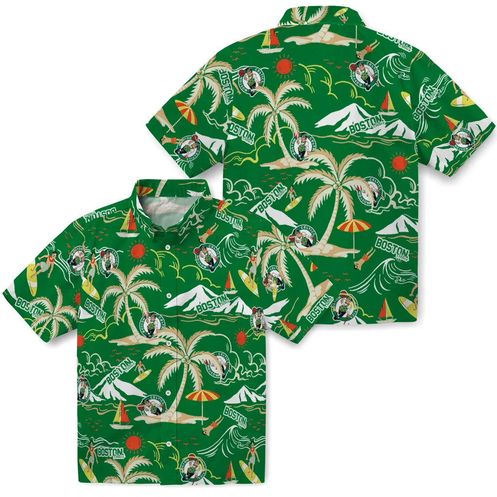 Boston Celtics Hawaiian Shirt - Palm Tree Island boston celtics palm tree island green hawaiian shirts high quality