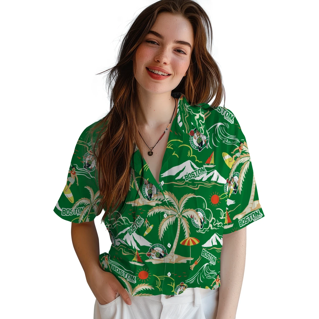 Boston Celtics Hawaiian Shirt - Palm Tree Island boston celtics palm tree island green hawaiian shirts latest model