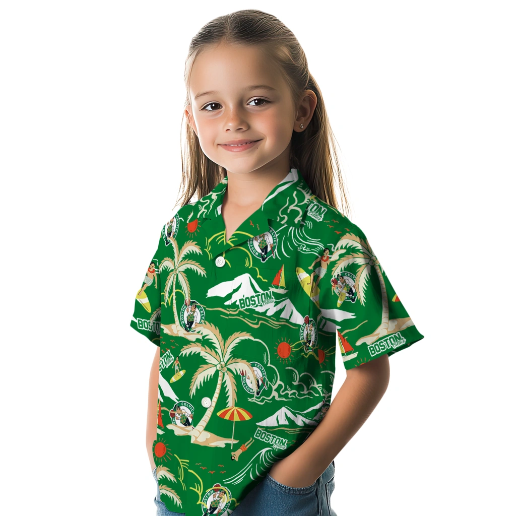 Boston Celtics Hawaiian Shirt - Palm Tree Island boston celtics palm tree island green hawaiian shirts premium grade