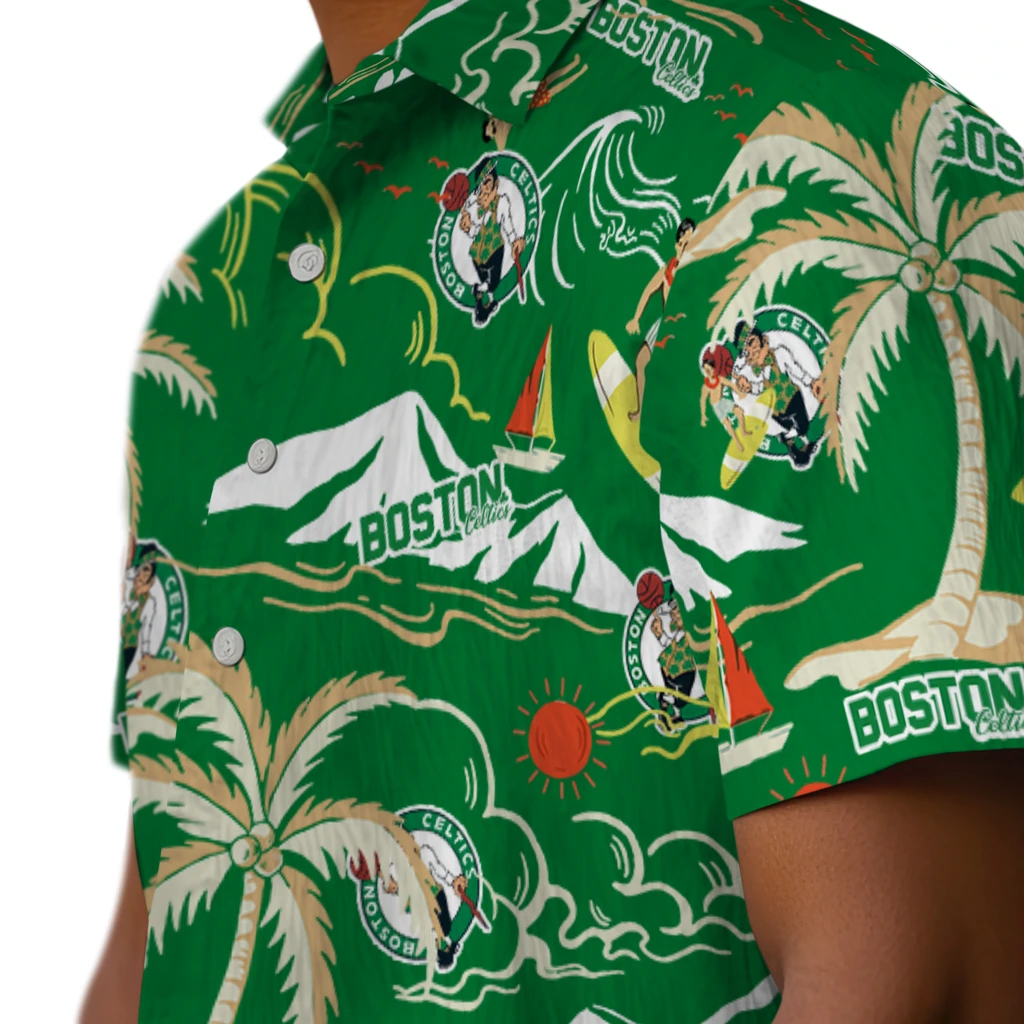 Boston Celtics Hawaiian Shirt - Palm Tree Island boston celtics palm tree island green hawaiian shirts trendy