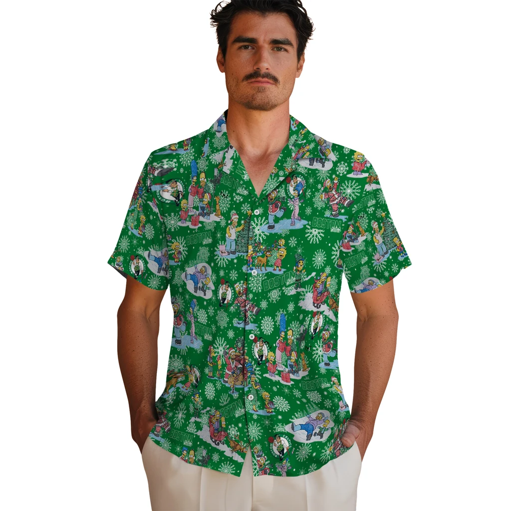 Boston Celtics Hawaiian Shirt - Simpsons Christmas boston celtics simpsons christmas green hawaiian shirts fashion forward