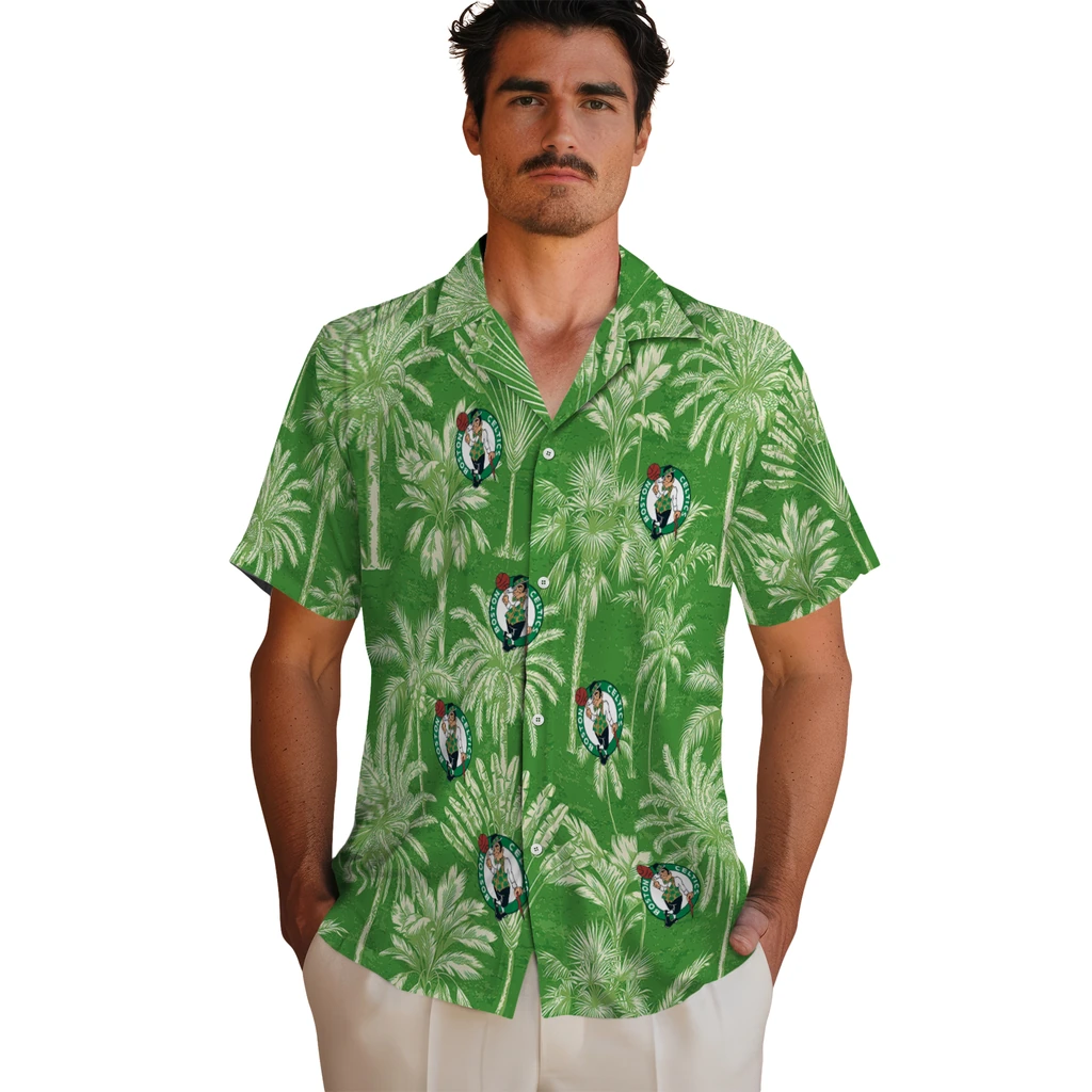 Boston Celtics Hawaiian Shirt - Vintage Palm Tree boston celtics palm shadows green hawaiian shirts fashion forward