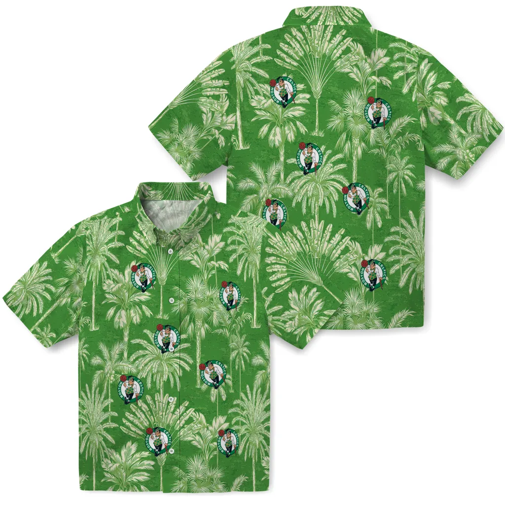 Boston Celtics Hawaiian Shirt - Vintage Palm Tree boston celtics palm shadows green hawaiian shirts high quality