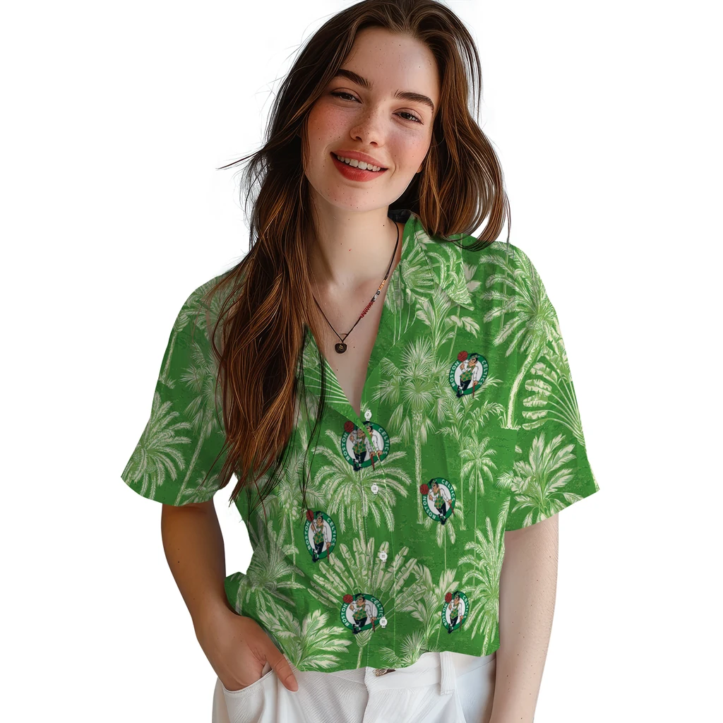 Boston Celtics Hawaiian Shirt - Vintage Palm Tree boston celtics palm shadows green hawaiian shirts latest model