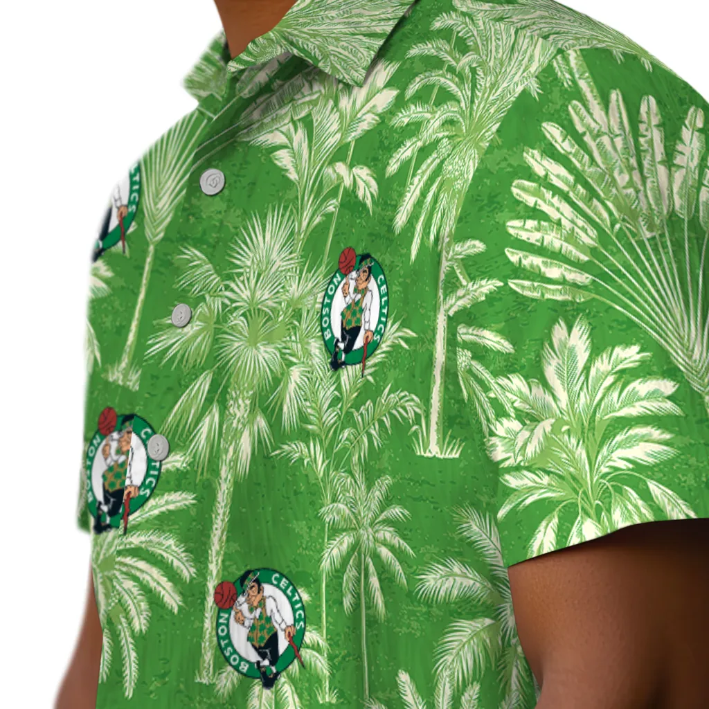 Boston Celtics Hawaiian Shirt - Vintage Palm Tree boston celtics palm shadows green hawaiian shirts trendy