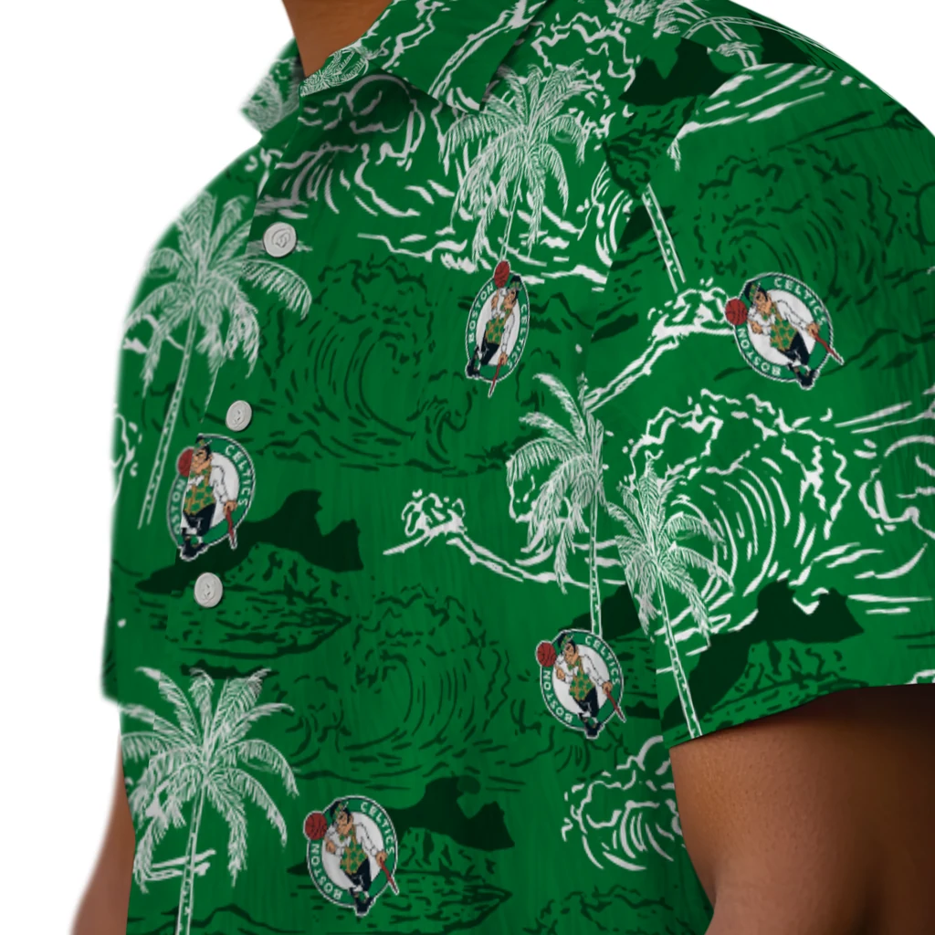 Boston Celtics Hawaiian Shirt - Wave Palm boston celtics wave palm green hawaiian shirts trendy