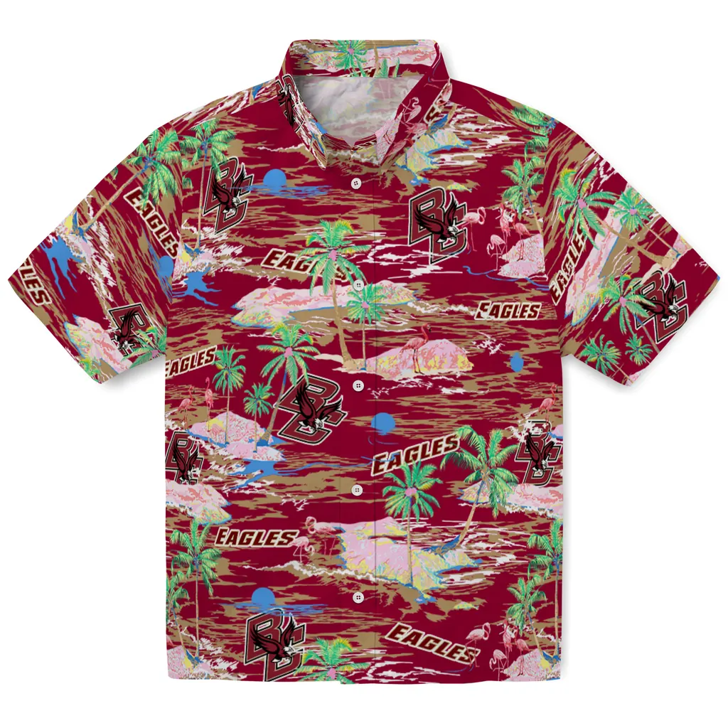 Boston College Eagles Hawaiian Shirt - Hawaii Island boston college eagles flamingo retreat maroon hawaiian shirts best selling