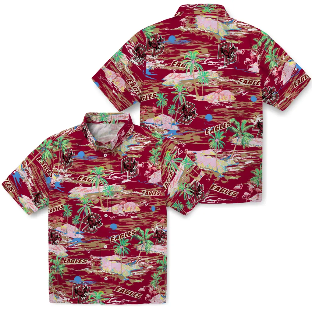 Boston College Eagles Hawaiian Shirt - Hawaii Island boston college eagles flamingo retreat maroon hawaiian shirts high quality