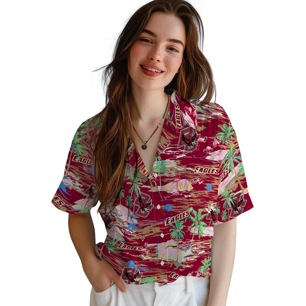 Boston College Eagles Hawaiian Shirt - Hawaii Island boston college eagles flamingo retreat maroon hawaiian shirts latest model
