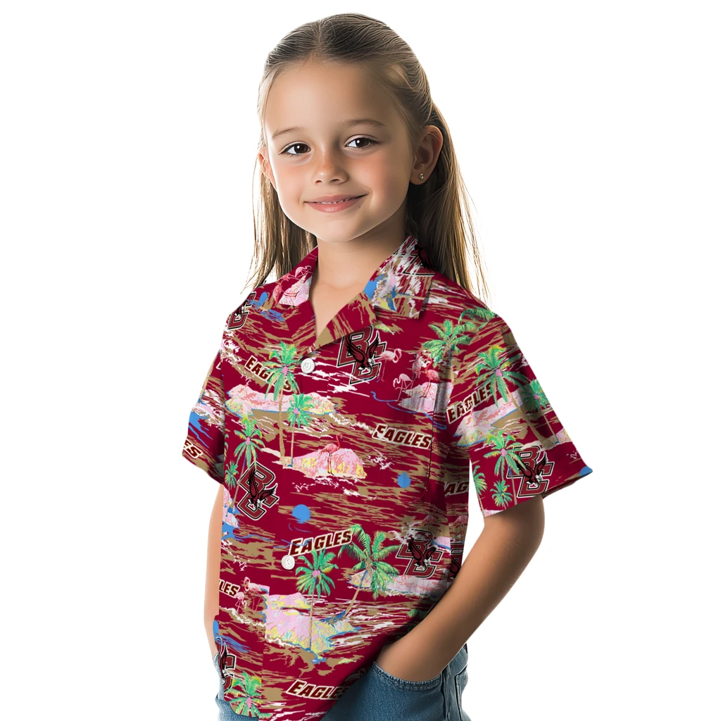 Boston College Eagles Hawaiian Shirt - Hawaii Island boston college eagles flamingo retreat maroon hawaiian shirts premium grade