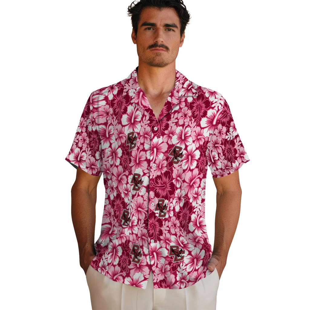 Boston College Eagles Hawaiian Shirt - Hibiscus Blooms boston college eagles hibiscus blooms maroon hawaiian shirts fashion forward