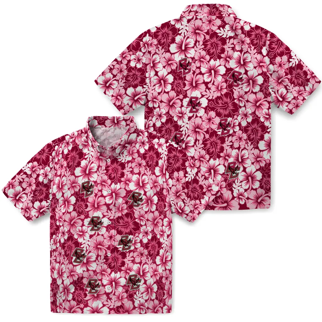 Boston College Eagles Hawaiian Shirt - Hibiscus Blooms boston college eagles hibiscus blooms maroon hawaiian shirts high quality